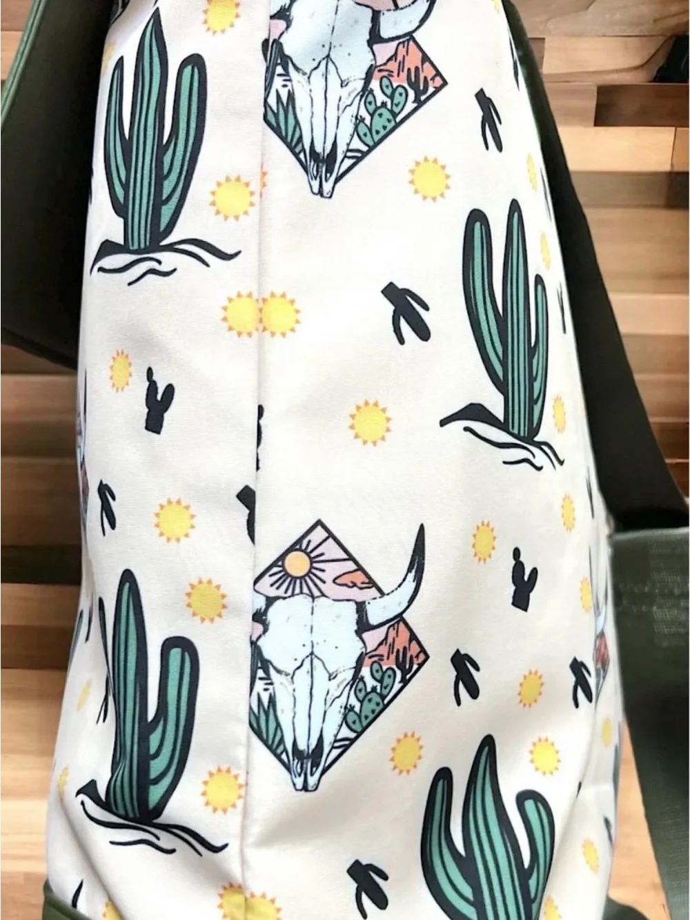 Green Cactus and Bull Desert-Print Backpack